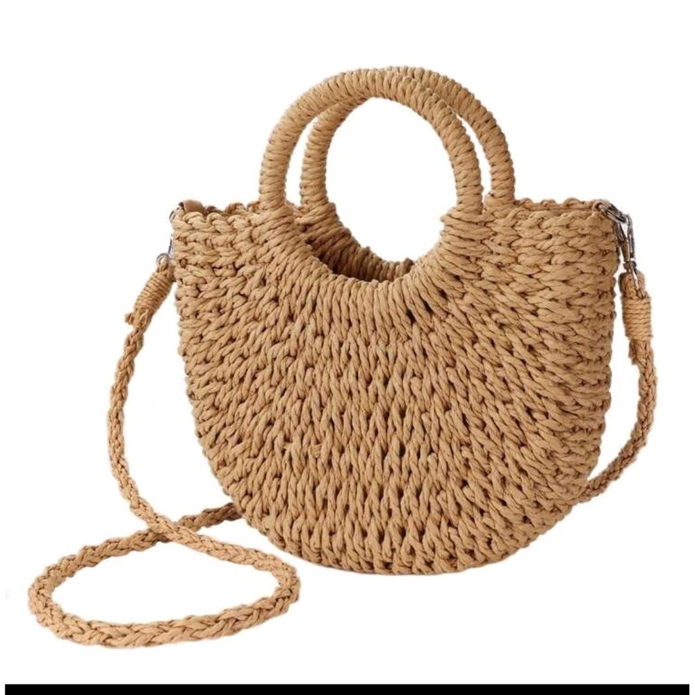 Straw Woven Handbag Circle Handle Crossbody‎ Shoulder Bag Purse for Women